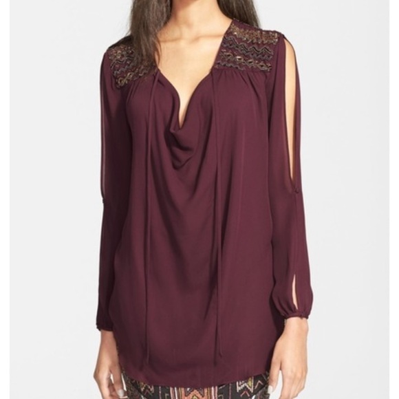 NWT Haute Hippie Embellished Cold Shoulder Blouse - Picture 1 of 4